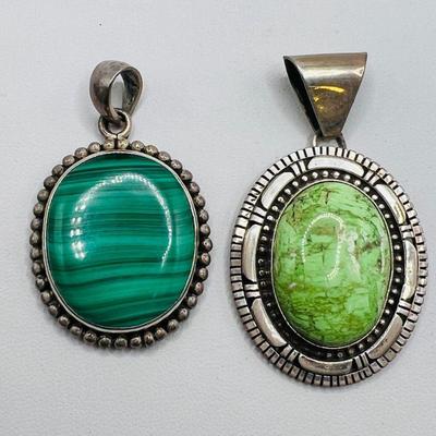 (2) Sterling Silver Pendants ft. Malachite
