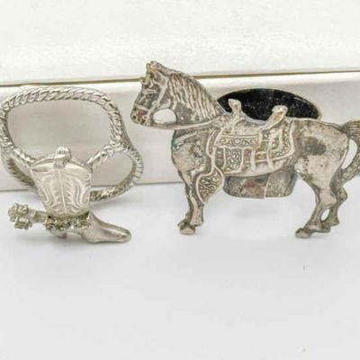 (2) Sterling Silver Western Brooches / Bolo Tie Clasps
