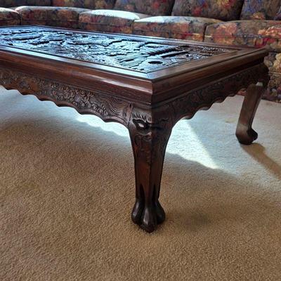 Vintage Chinese hand carved Huanghuali coffee table