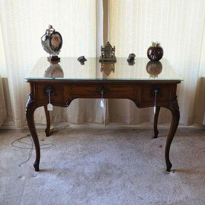 Antique French Provincial leather top writing desk (with keys for every lock)