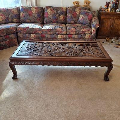 Vintage Chinese hand carved Huanghuali coffee table