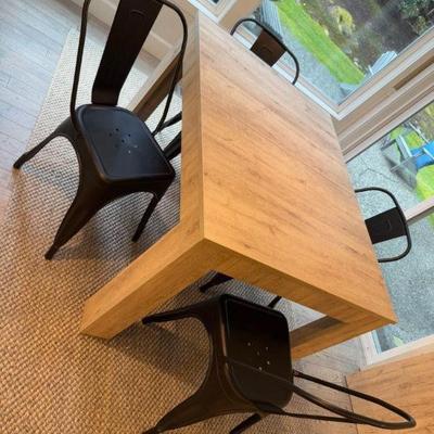 Contemporary Wood Dining Table w/ Leaf + 4 Metal Industrial Chairs	
