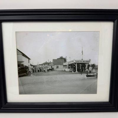 Vintage Framed Gas Station Photograph – Sad Slim Smith by Cage Spokane	