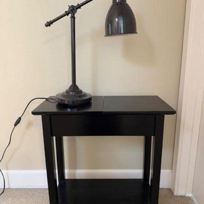 Black Wooden Side Table w/ Industrial Adjustable Swing Arm Desk Lamp	