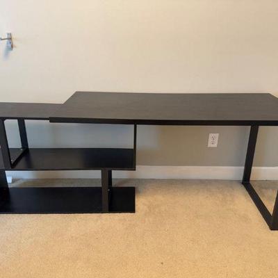 Rotating L-Shaped Desk w/ Built-in Shelves – Adjustable Swivel Design	