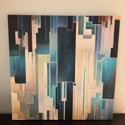 Wall Nostalgia Blue & Beige Abstract Canvas Artwork - Made in Canada	