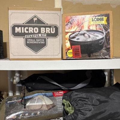 Camping Gear Lot: Brand New Micro Bru Kit, Lodge Pot, Tolmie Tent +	
