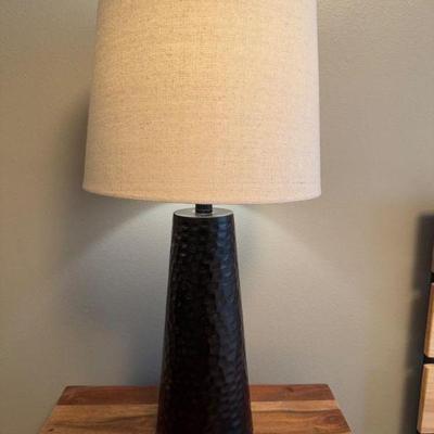 Black Hammered Table Lamp w/ Metal Base & Neutral Linen Shade	