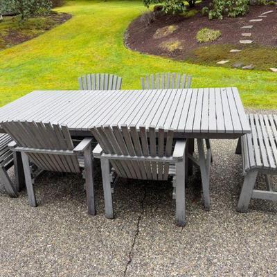 Slatted Wooden Outdoor Dining Set – Table, 4 Chairs & 2 Benches	