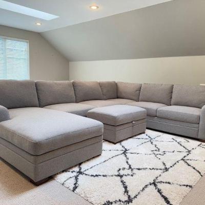 Thomasville Langdon Gray Fabric Sectional Chaise + Ottoman, Like New	