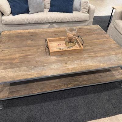Restoration Hardware Oversized Rustic Solid Wood Coffee Table	