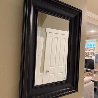 Large Dark Wood Beveled Edge Framed Mirror	