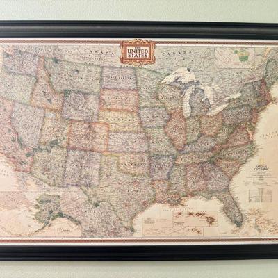 Antique-Style National Geographic United States Wall Map - Framed	
