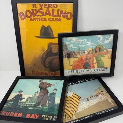 4 Framed Vintage Travel & Advertisement Prints	
