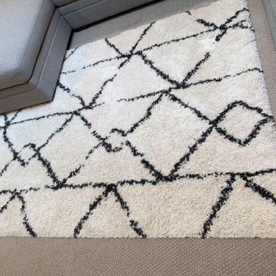 Modern Ivory & Black Shag Area Rug	