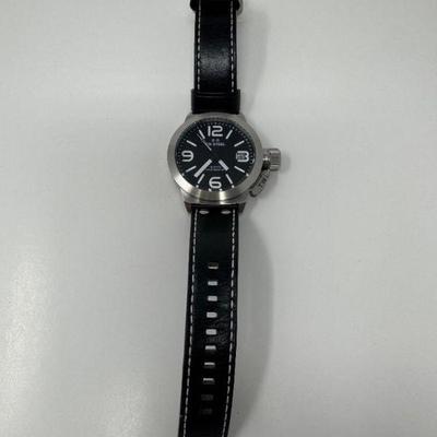 TW Steel Men's Oversized Watch – Stainless Steel & Black Leather Strap	