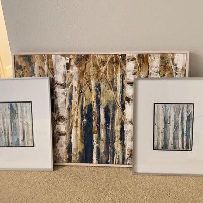 Acrylic Birch Tree Painting + 2 Framed Tree Prints - Made in Thailand	