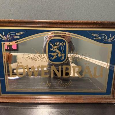 Vintage Löwenbräu Beer Mirror Sign - Framed Bar Pub Decor	