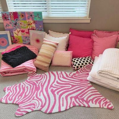 Pink Girls' Room Bedding & Décor: Pillows, Quilts, Rug & Art Prints +	