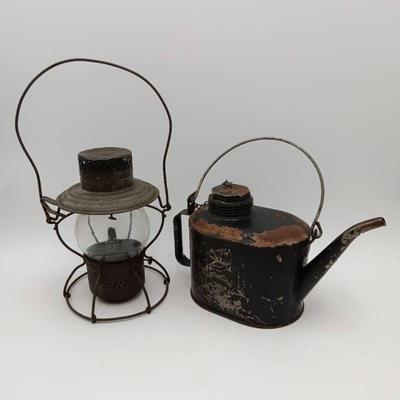 Pennsylvania Railroad Lantern and Oil Can