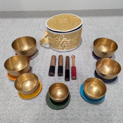 Lot #164 - Tibetan Singing Bowls Set with Mallets and Storage Pouch