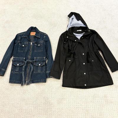 Lot #68 - Women's Medium Levi's Denim Bush Jacket & Large Black Rain Jacket