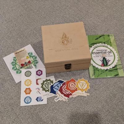 Lot #173 - Essential Oils Set with Wooden Box, Labels, and Aromatherapy Guide.