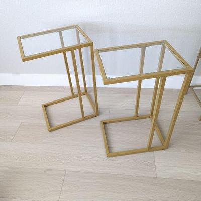 Lot #6 - Modern Gold Rectangular C-Shaped Accent Tables - Set of 2.