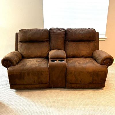 Lot #117 - Ashley Furniture Brown Reclining Sofa with Cup Holders