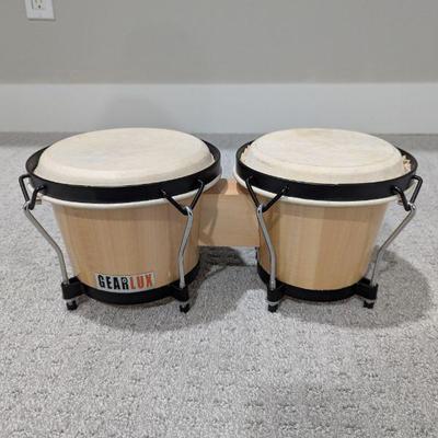 Lot #168 - Gearlux Bongos Gearlux Mini Bongo Drums - Natural Wood Finish.