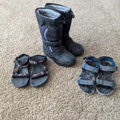Lot #S108 - Boys Size 13 LL Bean Snow Boots, Size 12 Teva Sandals & 13 Eddie Bauer Sandals