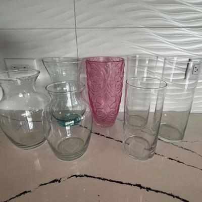 Lot #20 - Variety Glass Vase Lot - Assorted Clear and Pink Designs.