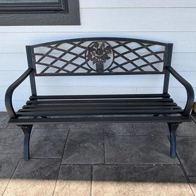 Lot #193 - Outdoor Metal Bench - Decorative Floral Design