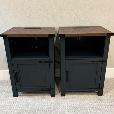 Lot #54 - Pair of Modern Nightstands - Dark Gray with Wood Top