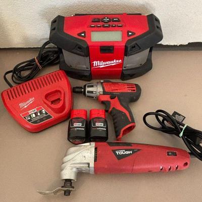 Lot #182 - Milwaukee Tool Lot - Compact Driver, Oscillating Multi-Tool, Jobsite Radio, 2 Batteries, & Charger.