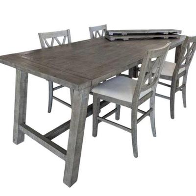 Lot #13 - Jofran Telluride Trestle Extension Dining Table - Driftwood - Plus 4 Chairs 