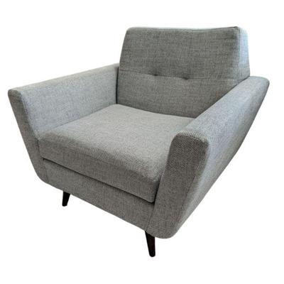 Lot #2 - LIKE NEW Custom Made Modern Grey Armchair with Wood Legs.