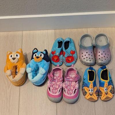 Lot #90 - Girls Shoes 7/8, 9 & 10 Children's Footwear Lot - Character Slippers and Swim Shoes.