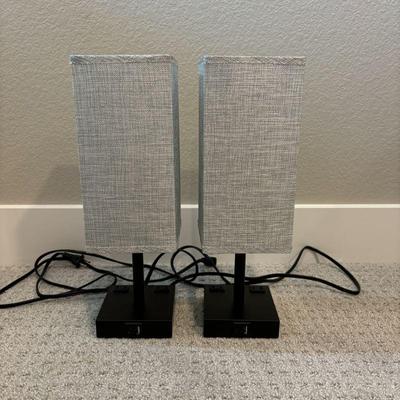 Lot #55 - Pair of Modern 3-Way Touch Lamps with USB C+A Charging Ports and AC Outlets