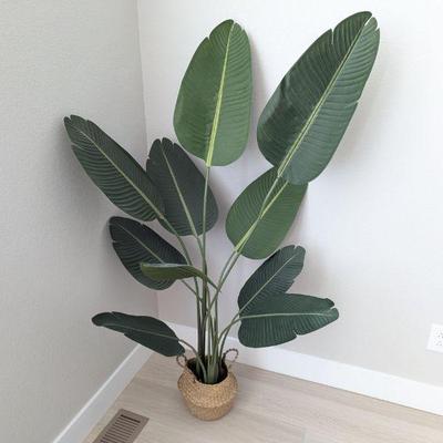 Lot #9 - Artificial Banana Tree Plant with Woven Basket