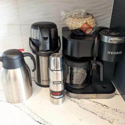 Lot #27 - Coffee and Beverage Maker Lot - Keurig, Thermos, and Accessories.