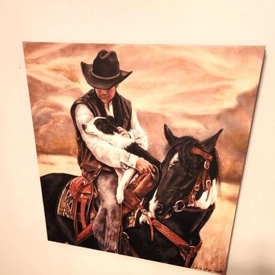Cowboy painting Western landscape painting Cowboy wall art Scenic artwork Western decor Cowboy and horse painting