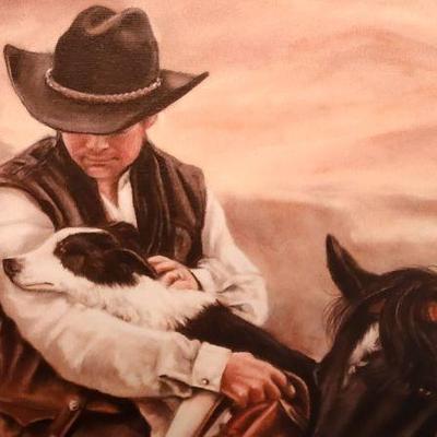 Cowboy painting Western landscape painting Cowboy wall art Scenic artwork Western decor Cowboy and horse painting