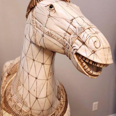 Vintage Bohemian Moroccan Tessellated Bone Tile Large Horse