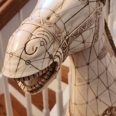 Vintage Bohemian Moroccan Tessellated Bone Tile Large Horse