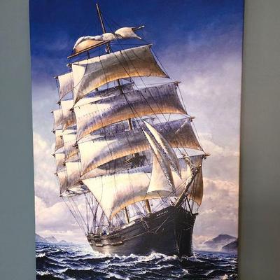 Nautical Clipper Ship Oil on Canvas