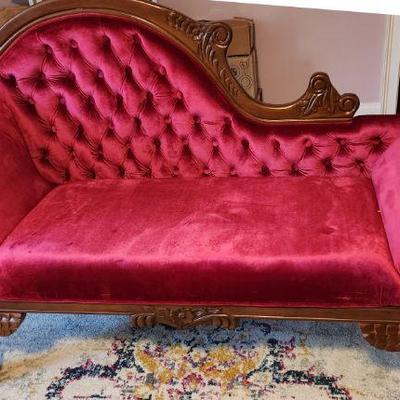 Beautiful Red Solid Mahogany Wood French Chaise Lounge / Love Seat / Sofa (Some call it a fainting couch) Two of these are available in...