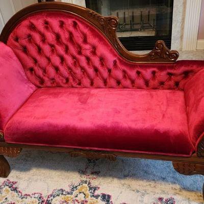 Beautiful Red Solid Mahogany Wood French Chaise Lounge / Love Seat / Sofa (Some call it a fainting couch) Two of these are available in...