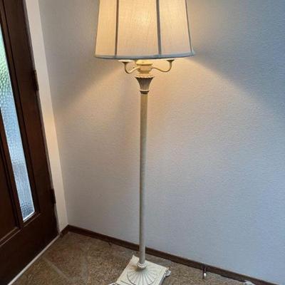 Tall Floor Lamp Fluted Cream-Tone Base & Fabric Shade	