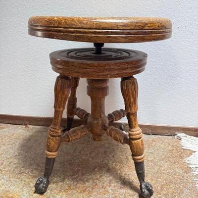 Pair of Victorian-Style Adjustable Piano Stools w/ Claw & Ball Feet	